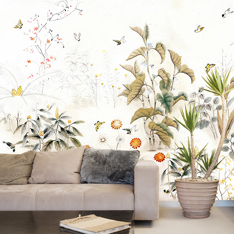 Botanics Wallpaper Murals Modern Waterproof Living Room Wall Covering, Size Optional White Clearhalo 'Wall Decor' 'Wall Mural' 1173045