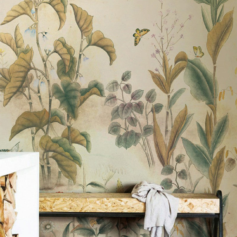Botanics Wallpaper Murals Modern Waterproof Living Room Wall Covering, Size Optional Beige Clearhalo 'Wall Decor' 'Wall Mural' 1173050