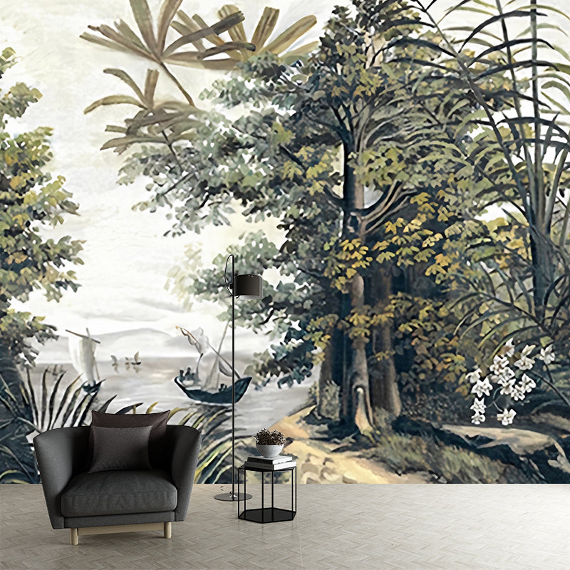 Plants Mural Wallpaper Pastel Color Tropix Wall Art for Living Room Decoration, Large Clearhalo 'Wall Decor' 'Wall Mural' 1173062