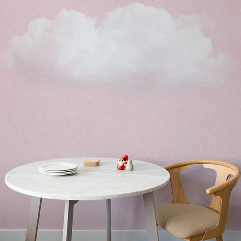 Non-Woven Waterproof Mural Wallpaper Simple Cloud Patterned Wall Decor for Living Room Pink Clearhalo 'Wall Decor' 'Wall Mural' 1173085