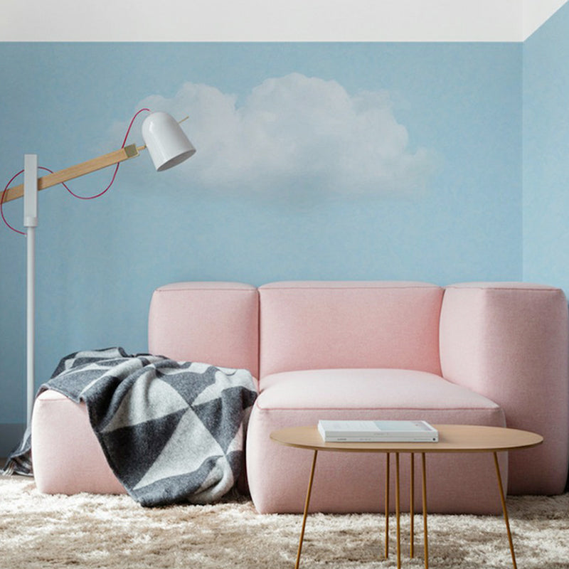 Non-Woven Waterproof Mural Wallpaper Simple Cloud Patterned Wall Decor for Living Room Sky Blue Clearhalo 'Wall Decor' 'Wall Mural' 1173090