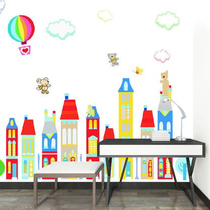 Cartoon Fantasy Houses Wall Mural Pastel Color Stain-Resistant Wall Decor for Kindergarten White Clearhalo 'Wall Decor' 'Wall Mural' 1173115