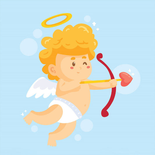 Yellow Baby Cupid Wallpaper Murals Cartoon Childrens Art Waterproof Wall Decor on Blue for Bedroom Clearhalo 'Wall Decor' 'Wall Mural' 1173218