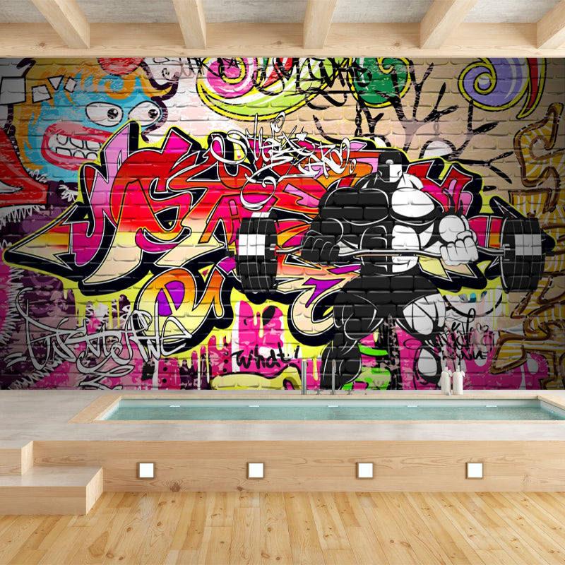 Modern Graffiti Wall Covering Murals Multicolored Street Art Wall Decor for Bedroom Clearhalo 'Wall Decor' 'Wall Mural' 1173252