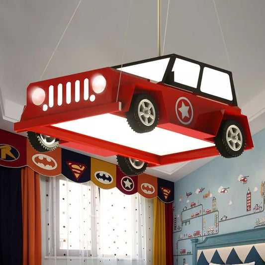 LED Boys Bedroom Ceiling Chandelier Cartoon White Pendant Light with Car Acrylic Shade in Warm/White Light Clearhalo 'Ceiling Lights' 'Chandeliers' Lighting' options 1173596