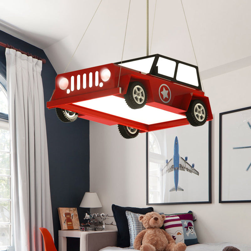 LED Boys Bedroom Ceiling Chandelier Cartoon White Pendant Light with Car Acrylic Shade in Warm/White Light Clearhalo 'Ceiling Lights' 'Chandeliers' Lighting' options 1173598