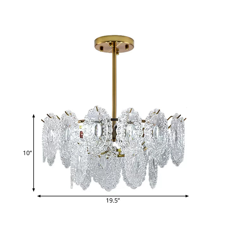 Layered Bedroom Chandelier Lamp Modern Clear Scalloped Glass 4/6 Bulbs Gold Hanging Light Fixture Clearhalo 'Ceiling Lights' 'Chandeliers' 'Clear' 'Industrial' 'Modern Chandeliers' 'Modern' 'Tiffany' 'Traditional Chandeliers' Lighting' 1173661