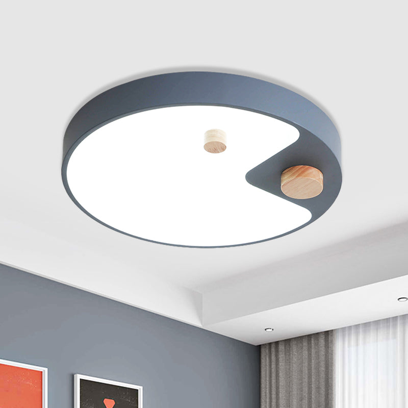 Acrylic Ring Flush Mount Lighting Kids White/Grey/Blue LED Ceiling Mounted Light with Wood Decor for Bedroom Clearhalo 'Ceiling Lights' 'Close To Ceiling Lights' 'Close to ceiling' 'Flush mount' Lighting' 1173715