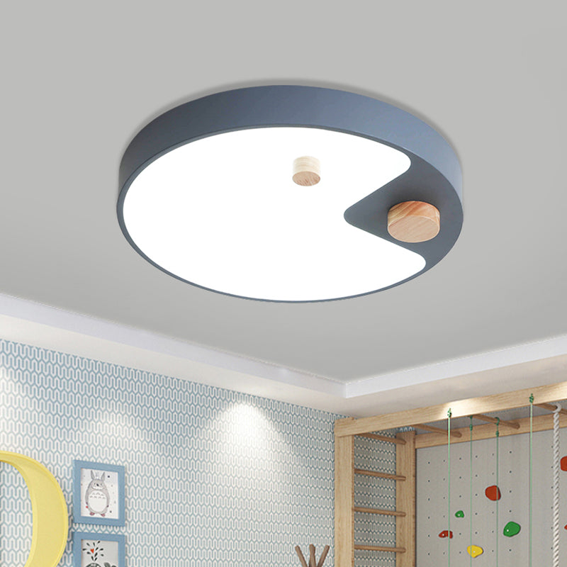Acrylic Ring Flush Mount Lighting Kids White/Grey/Blue LED Ceiling Mounted Light with Wood Decor for Bedroom Clearhalo 'Ceiling Lights' 'Close To Ceiling Lights' 'Close to ceiling' 'Flush mount' Lighting' 1173716