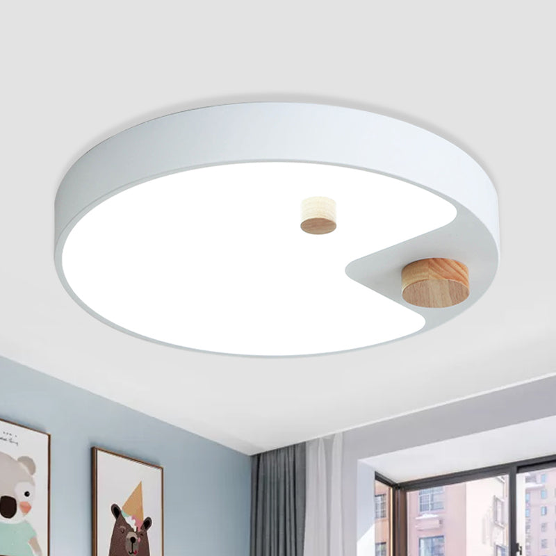 Acrylic Ring Flush Mount Lighting Kids White/Grey/Blue LED Ceiling Mounted Light with Wood Decor for Bedroom White Clearhalo 'Ceiling Lights' 'Close To Ceiling Lights' 'Close to ceiling' 'Flush mount' Lighting' 1173719
