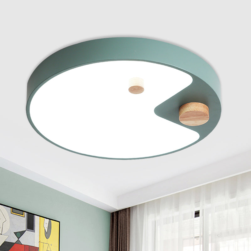 Acrylic Ring Flush Mount Lighting Kids White/Grey/Blue LED Ceiling Mounted Light with Wood Decor for Bedroom Green Clearhalo 'Ceiling Lights' 'Close To Ceiling Lights' 'Close to ceiling' 'Flush mount' Lighting' 1173723