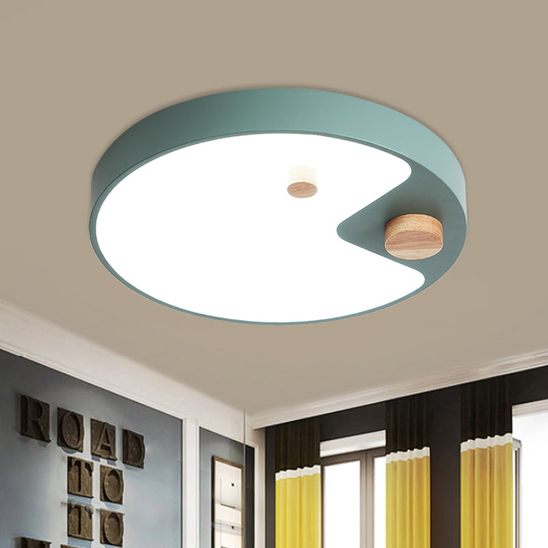 Acrylic Ring Flush Mount Lighting Kids White/Grey/Blue LED Ceiling Mounted Light with Wood Decor for Bedroom Clearhalo 'Ceiling Lights' 'Close To Ceiling Lights' 'Close to ceiling' 'Flush mount' Lighting' 1173724