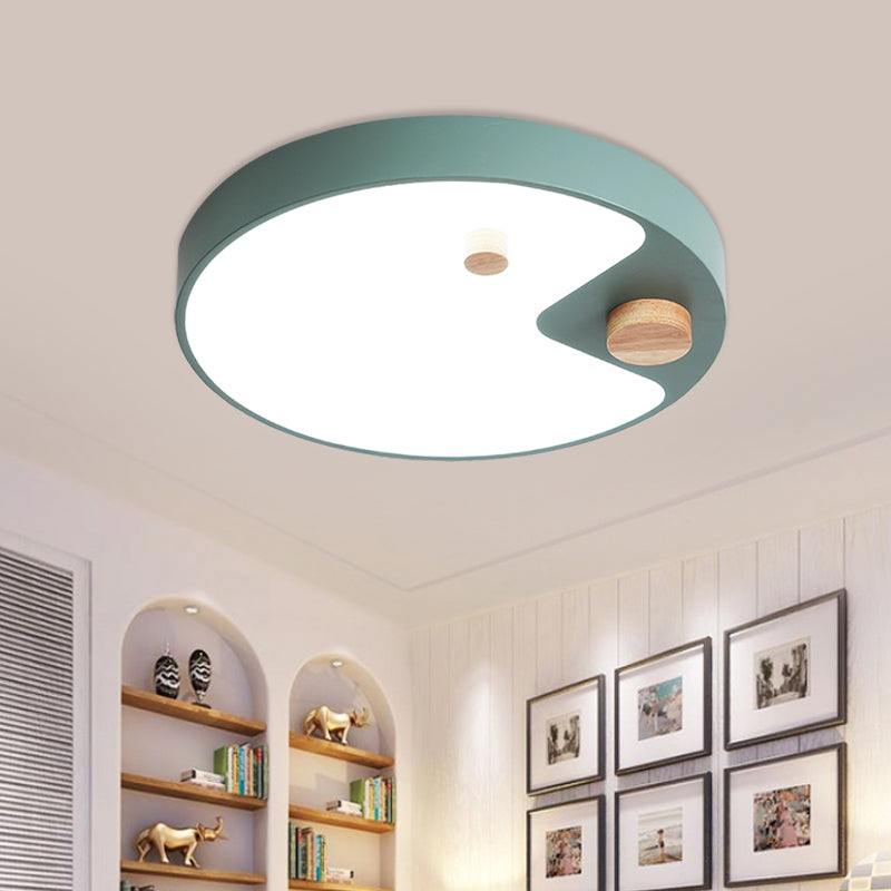 Acrylic Ring Flush Mount Lighting Kids White/Grey/Blue LED Ceiling Mounted Light with Wood Decor for Bedroom Clearhalo 'Ceiling Lights' 'Close To Ceiling Lights' 'Close to ceiling' 'Flush mount' Lighting' 1173725