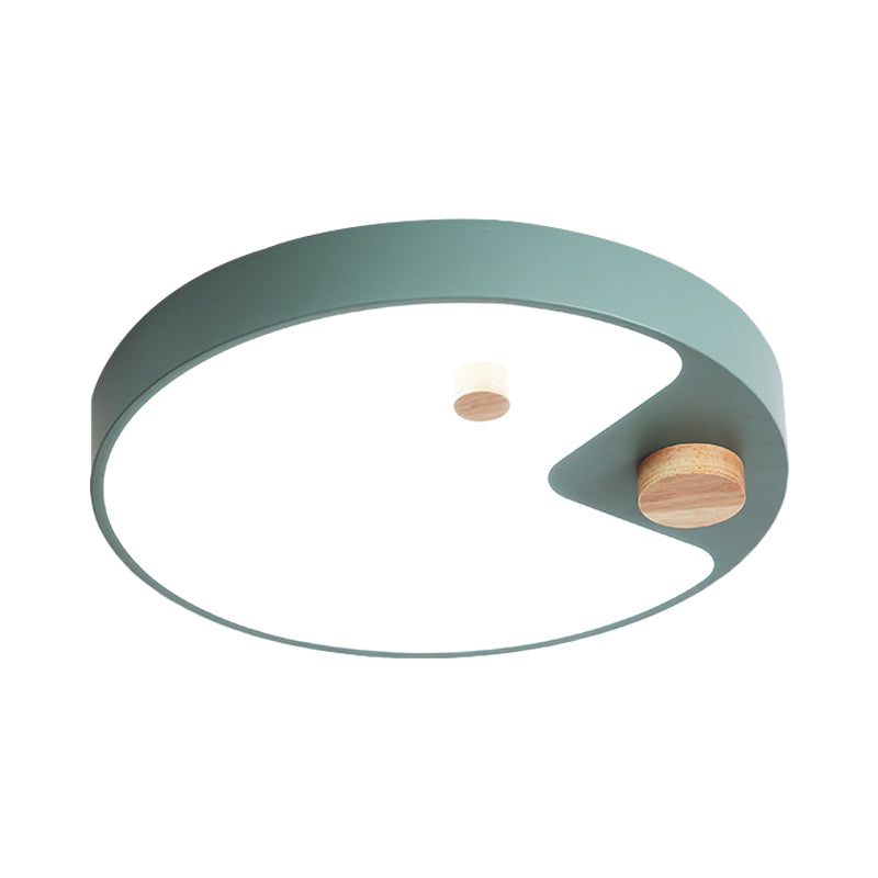 Acrylic Ring Flush Mount Lighting Kids White/Grey/Blue LED Ceiling Mounted Light with Wood Decor for Bedroom Clearhalo 'Ceiling Lights' 'Close To Ceiling Lights' 'Close to ceiling' 'Flush mount' Lighting' 1173726