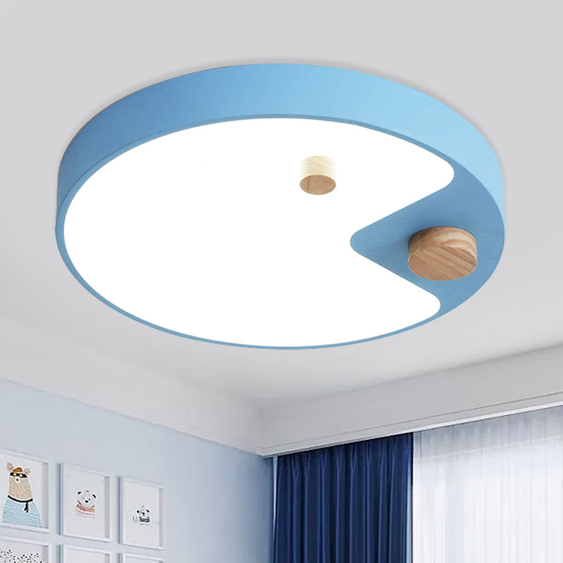 Acrylic Ring Flush Mount Lighting Kids White/Grey/Blue LED Ceiling Mounted Light with Wood Decor for Bedroom Blue Clearhalo 'Ceiling Lights' 'Close To Ceiling Lights' 'Close to ceiling' 'Flush mount' Lighting' 1173727