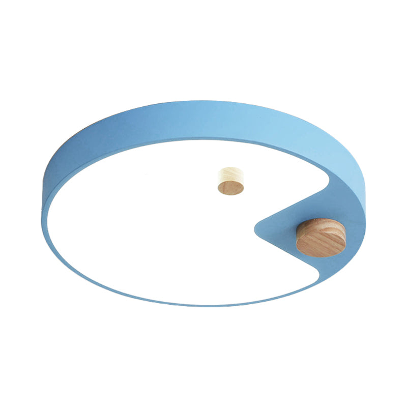 Acrylic Ring Flush Mount Lighting Kids White/Grey/Blue LED Ceiling Mounted Light with Wood Decor for Bedroom Clearhalo 'Ceiling Lights' 'Close To Ceiling Lights' 'Close to ceiling' 'Flush mount' Lighting' 1173730