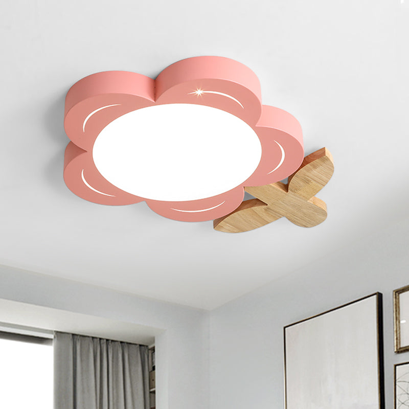 Kids Floral Ceiling Lighting Acrylic LED Nursery Flush Mount Light Fixture in Red with Wood Decor - Clearhalo - 'Ceiling Lights' - 'Close To Ceiling Lights' - 'Close to ceiling' - 'Flush mount' - Lighting' - 1173752