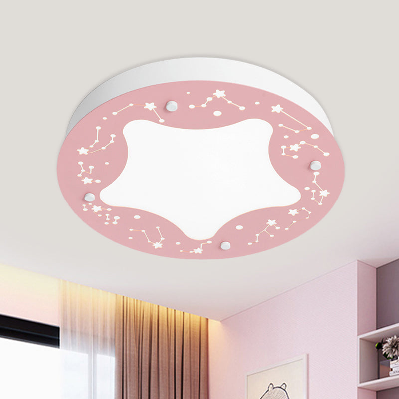 Green/Pink Circular Flush Light Cartoon LED Acrylic Flush Mount Recessed Lighting with Star Pattern