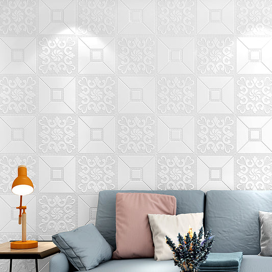 Grey-White Checkered Wallpaper Roll Moisture Resistant Modernist Living Room Wall Covering Gray-White Clearhalo 'Modern wall decor' 'Modern' 'Wallpaper' Wall Decor' 1173829