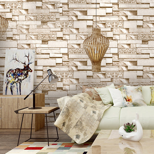 Faux Brick Effect Wallpaper Gold and Brown Cyberpunk Wall Decor for Living Room, Non-Pasted Clearhalo 'Industrial wall decor' 'Industrial' 'Wallpaper' Wall Decor' 1173846