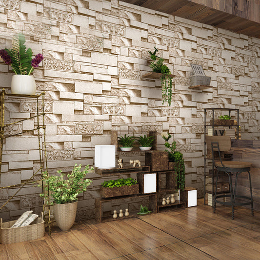 Faux Brick Effect Wallpaper Gold and Brown Cyberpunk Wall Decor for Living Room, Non-Pasted Clearhalo 'Industrial wall decor' 'Industrial' 'Wallpaper' Wall Decor' 1173847