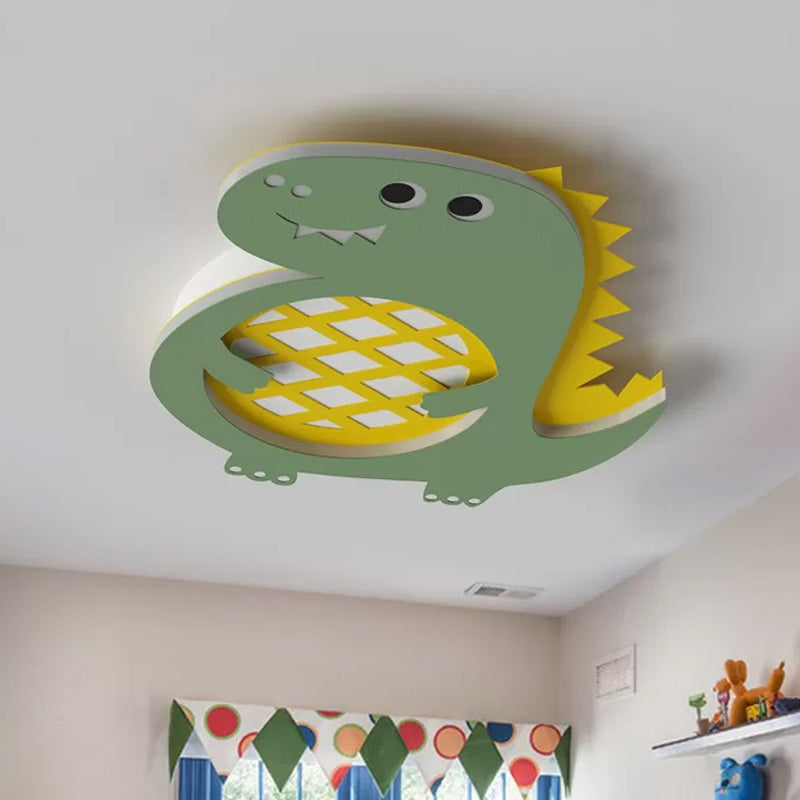 Dinosaur Flush Mount Lamp Cartoon Acrylic LED Nursery Flush Light Fixture in Green, White/Warm Light