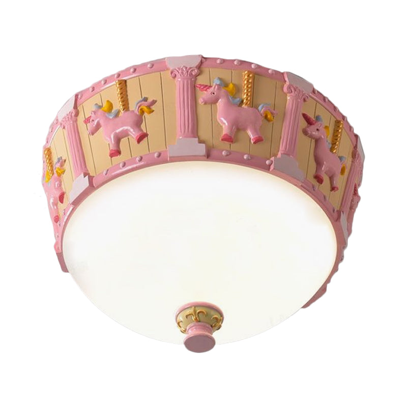 Resin Dome Flush Mount Light Kids Pink/Green LED Flushmount with Carousel Pattern in White/Warm Light Clearhalo 'Ceiling Lights' 'Close To Ceiling Lights' 'Close to ceiling' 'Flush mount' Lighting' 1174165