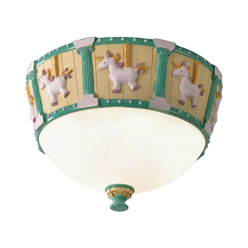 Resin Dome Flush Mount Light Kids Pink/Green LED Flushmount with Carousel Pattern in White/Warm Light Clearhalo 'Ceiling Lights' 'Close To Ceiling Lights' 'Close to ceiling' 'Flush mount' Lighting' 1174170