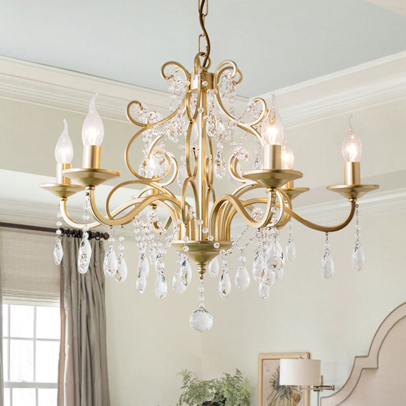 Champagne Candlestick Hanging Light Traditional Crystal 3/6 Bulbs Restaurant Chandelier with Swirl Element 6 Champagne Clearhalo 'Ceiling Lights' 'Chandeliers' 'Modern Chandeliers' 'Modern' Lighting' 1174328
