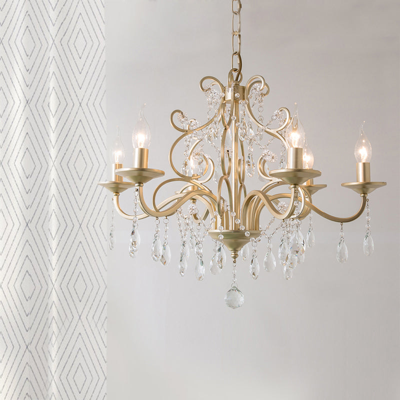 Champagne Candlestick Hanging Light Traditional Crystal 3/6 Bulbs Restaurant Chandelier with Swirl Element Clearhalo 'Ceiling Lights' 'Chandeliers' 'Modern Chandeliers' 'Modern' Lighting' 1174329