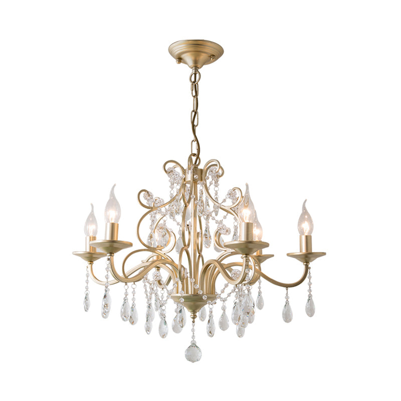 Champagne Candlestick Hanging Light Traditional Crystal 3/6 Bulbs Restaurant Chandelier with Swirl Element Clearhalo 'Ceiling Lights' 'Chandeliers' 'Modern Chandeliers' 'Modern' Lighting' 1174330