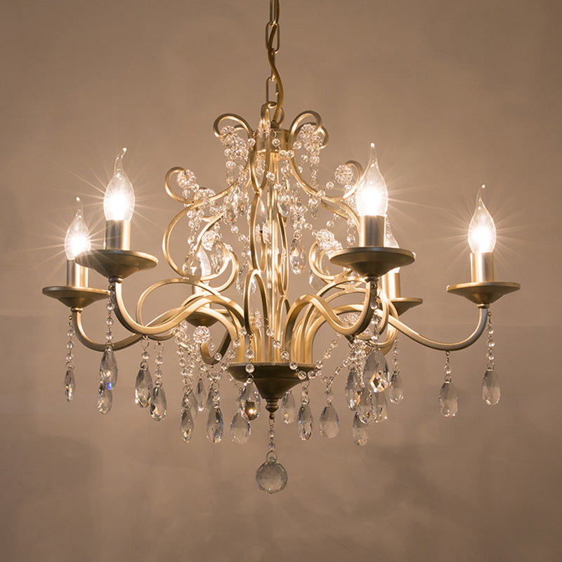 Champagne Candlestick Hanging Light Traditional Crystal 3/6 Bulbs Restaurant Chandelier with Swirl Element Clearhalo 'Ceiling Lights' 'Chandeliers' 'Modern Chandeliers' 'Modern' Lighting' 1174331