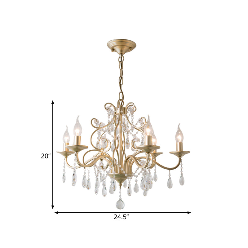 Champagne Candlestick Hanging Light Traditional Crystal 3/6 Bulbs Restaurant Chandelier with Swirl Element Clearhalo 'Ceiling Lights' 'Chandeliers' 'Modern Chandeliers' 'Modern' Lighting' 1174332