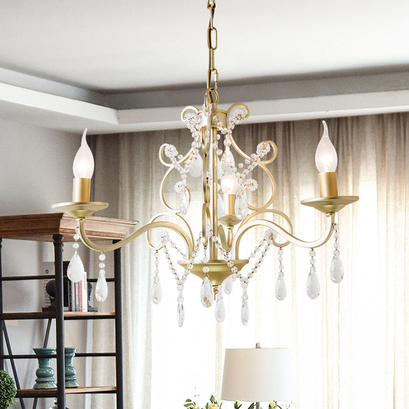 Champagne Candlestick Hanging Light Traditional Crystal 3/6 Bulbs Restaurant Chandelier with Swirl Element 3 Champagne Clearhalo 'Ceiling Lights' 'Chandeliers' 'Modern Chandeliers' 'Modern' Lighting' 1174333