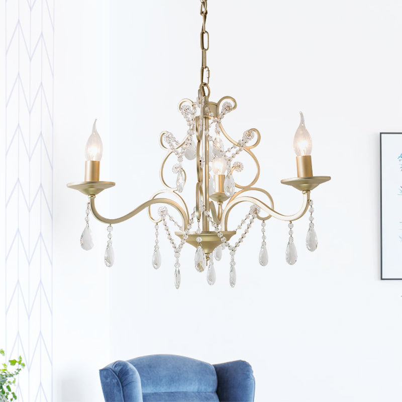 Champagne Candlestick Hanging Light Traditional Crystal 3/6 Bulbs Restaurant Chandelier with Swirl Element Clearhalo 'Ceiling Lights' 'Chandeliers' 'Modern Chandeliers' 'Modern' Lighting' 1174334
