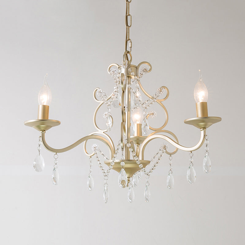 Champagne Candlestick Hanging Light Traditional Crystal 3/6 Bulbs Restaurant Chandelier with Swirl Element Clearhalo 'Ceiling Lights' 'Chandeliers' 'Modern Chandeliers' 'Modern' Lighting' 1174336