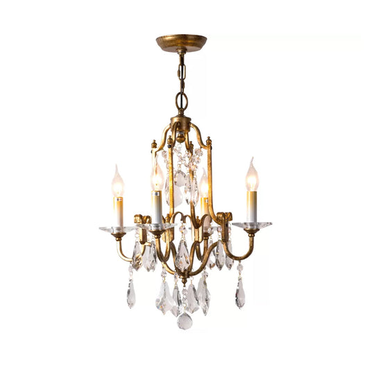 Antiqued Brass 4-Light Hanging Chandelier Rustic Crystal Candlestick Ceiling Pendant Lamp Clearhalo 'Ceiling Lights' 'Chandeliers' Lighting' options 1174363