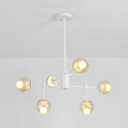 Contemporary Orb Shade Hanging Lamp with Glass Shade 6 Lights Black/White Finish Chandelier Lighting White Clearhalo 'Ceiling Lights' 'Chandeliers' 'Modern Chandeliers' 'Modern' Lighting' 117678