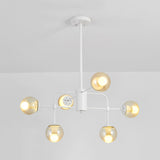 Contemporary Orb Shade Hanging Lamp with Glass Shade 6 Lights Black/White Finish Chandelier Lighting White Clearhalo 'Ceiling Lights' 'Chandeliers' 'Modern Chandeliers' 'Modern' Lighting' 117678