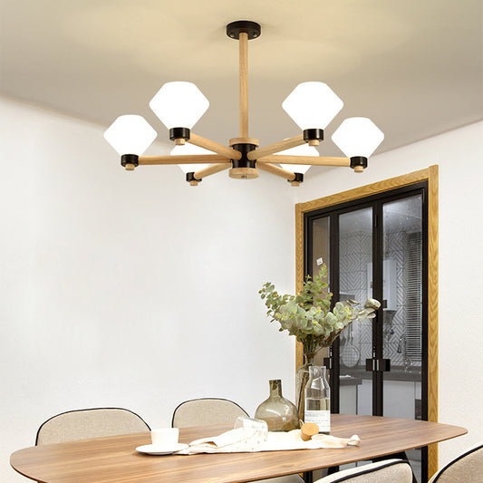 White Glass Urn Shade Pendant Light 6-Light Nordic Wood Hanging Lamp for Living Room Clearhalo 'Carpenter Chandeliers' 'Ceiling Lights' 'Chandeliers' 'Industrial' 'Modern Chandeliers' 'Modern' Lighting' 117696