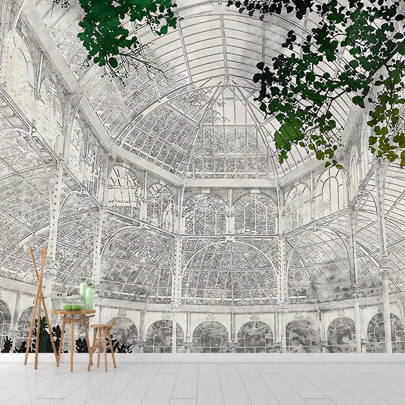 Grey Interior Castle View Mural Architecture Vintage Style Waterproof Wall Covering Clearhalo 'Wall Decor' 'Wall Mural' 1177980