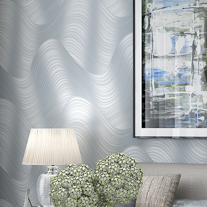 Non-Woven Fabric Wallpaper Rippling Abstract Pattern Smooth Wall Covering for Bedroom Silver Gray Clearhalo 'Wall Decor' 'Wallpaper' 1178105