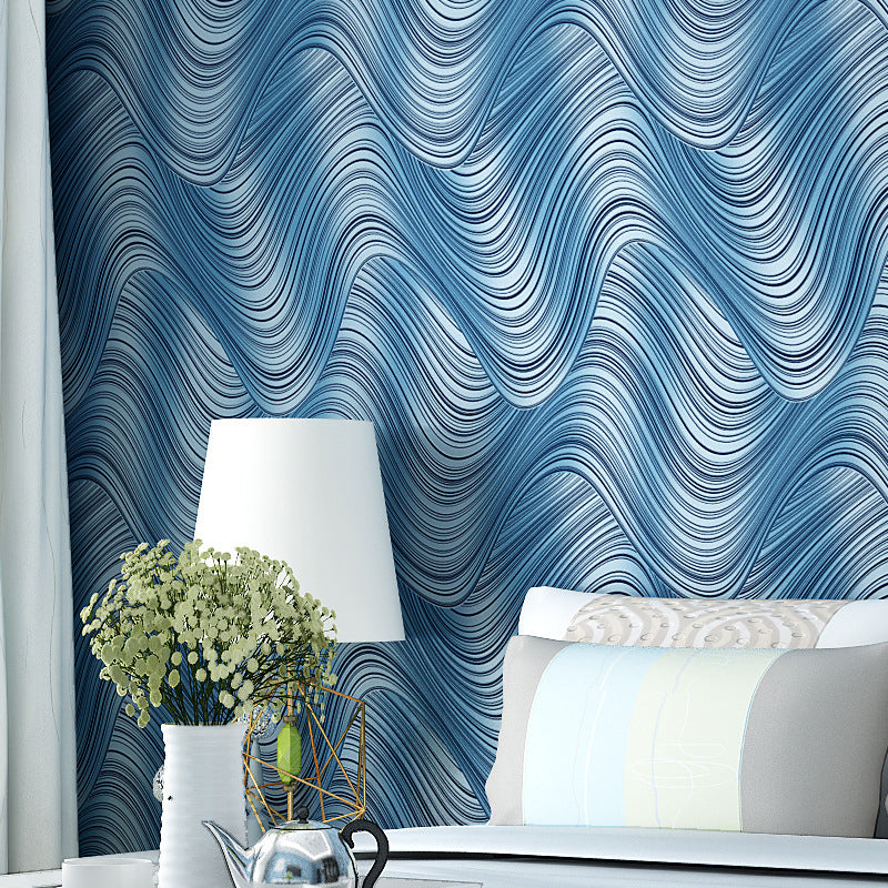 Non-Woven Fabric Wallpaper Rippling Abstract Pattern Smooth Wall Covering for Bedroom Blue Clearhalo 'Wall Decor' 'Wallpaper' 1178110