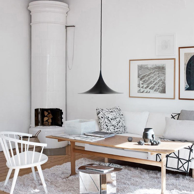 Black/Gray/White Single Head Suspension Light with Trumpet Metal Shade Modern Creative Dining Room Ceiling Pendant Light, 16"/19" Wide Clearhalo 'Art Deco Pendants' 'Black' 'Cast Iron' 'Ceiling Lights' 'Ceramic' 'Crystal' 'Industrial Pendants' 'Industrial' 'Metal' 'Middle Century Pendants' 'Pendant Lights' 'Pendants' 'Rustic Pendants' 'Tiffany' Lighting' 118028