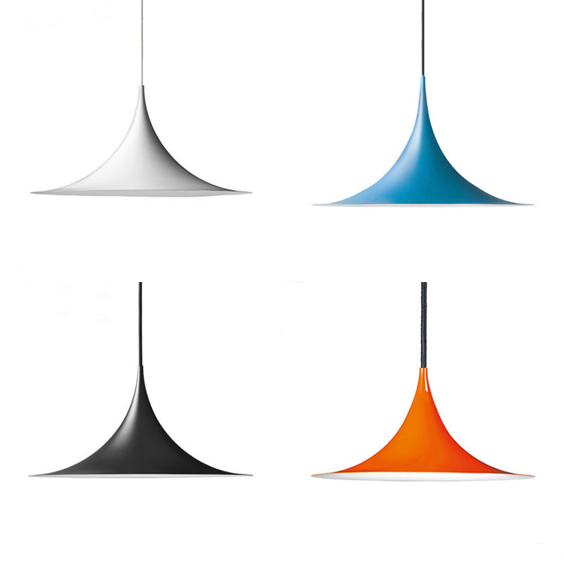 Black/Gray/White Single Head Suspension Light with Trumpet Metal Shade Modern Creative Dining Room Ceiling Pendant Light, 16"/19" Wide Clearhalo 'Art Deco Pendants' 'Black' 'Cast Iron' 'Ceiling Lights' 'Ceramic' 'Crystal' 'Industrial Pendants' 'Industrial' 'Metal' 'Middle Century Pendants' 'Pendant Lights' 'Pendants' 'Rustic Pendants' 'Tiffany' Lighting' 118033