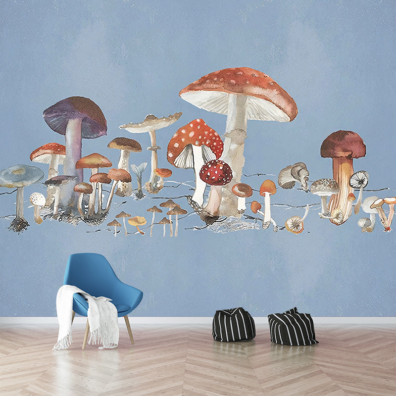Illustration Mushroom Murals Wallpaper Whole Wall Covering for Childrens Bedroom, Custom Print Clearhalo 'Wall Decor' 'Wall Mural' 1180830