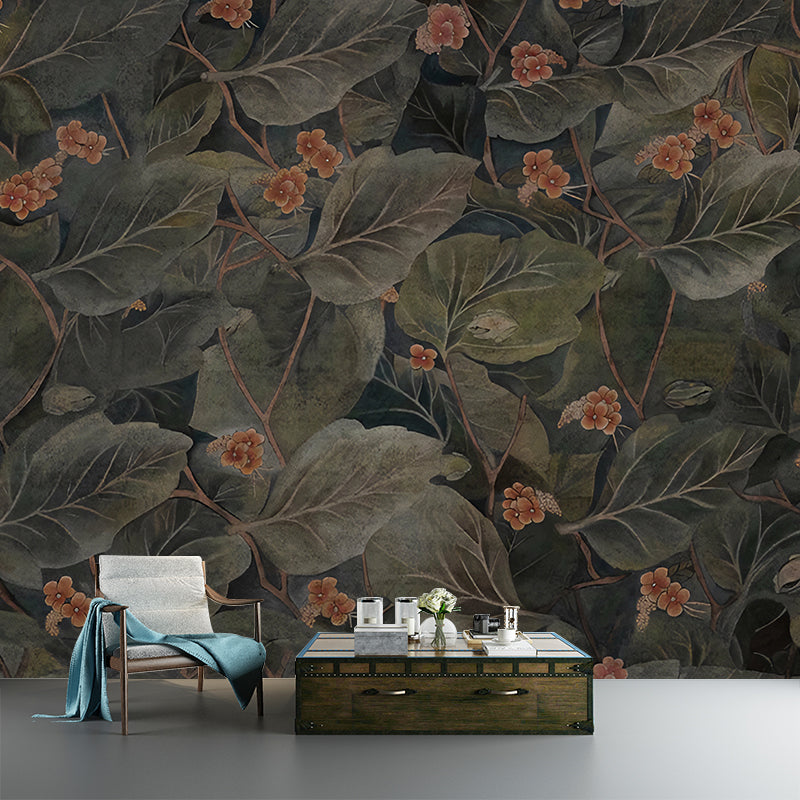 Turquoise Broad Leaf Mural Wallpaper Moisture-Resistant Wall Decor for Living Room Clearhalo 'Wall Decor' 'Wall Mural' 1180860