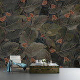 Turquoise Broad Leaf Mural Wallpaper Moisture-Resistant Wall Decor for Living Room Clearhalo 'Wall Decor' 'Wall Mural' 1180860