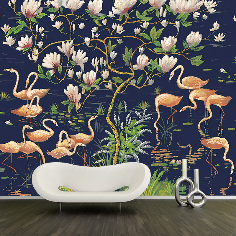 Large Tropix Wall Murals in Dark Color Flamingo and Lotus Pond Pattern Wall Covering, Optional Size Clearhalo 'Wall Decor' 'Wall Mural' 1180894
