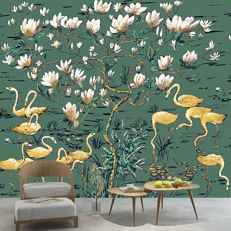 Large Tropix Wall Murals in Dark Color Flamingo and Lotus Pond Pattern Wall Covering, Optional Size Clearhalo 'Wall Decor' 'Wall Mural' 1180898